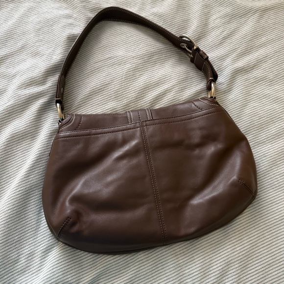 Coach Pleated Brown Leather Shoulder Buckle Bag - Picture 2 of 15